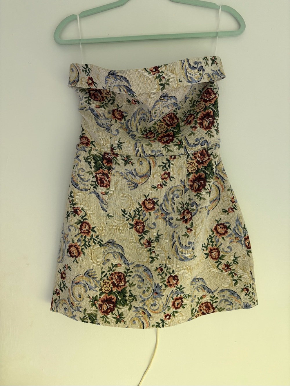 Edikted Strapless Cream Floral Jacquard Mini Dress